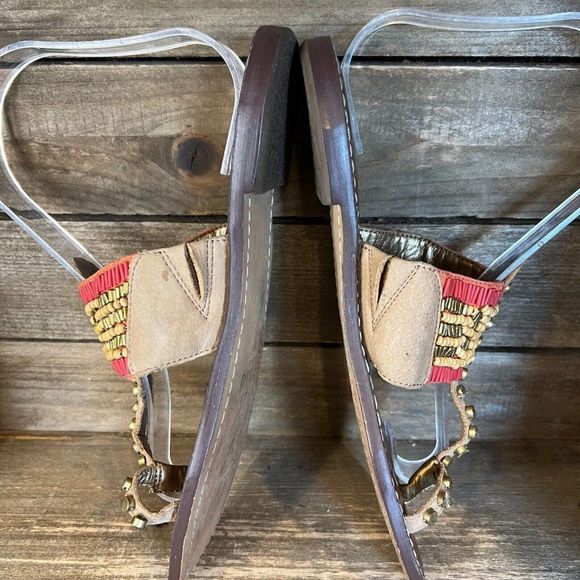 Womens Sam Edelman Gideon Brown Beaded Suede Leather Sandals Shoes Size 6 M GUC - Picture 4 of 6